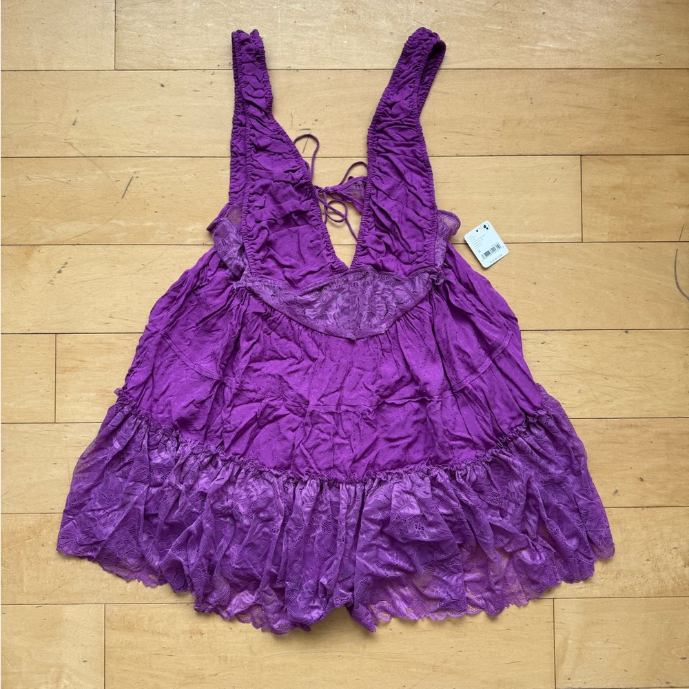 New with‎ Tags FREE PEOPLE Intimately Spring Fling Lace Romper Radiant Orchid - Picture 9 of 9